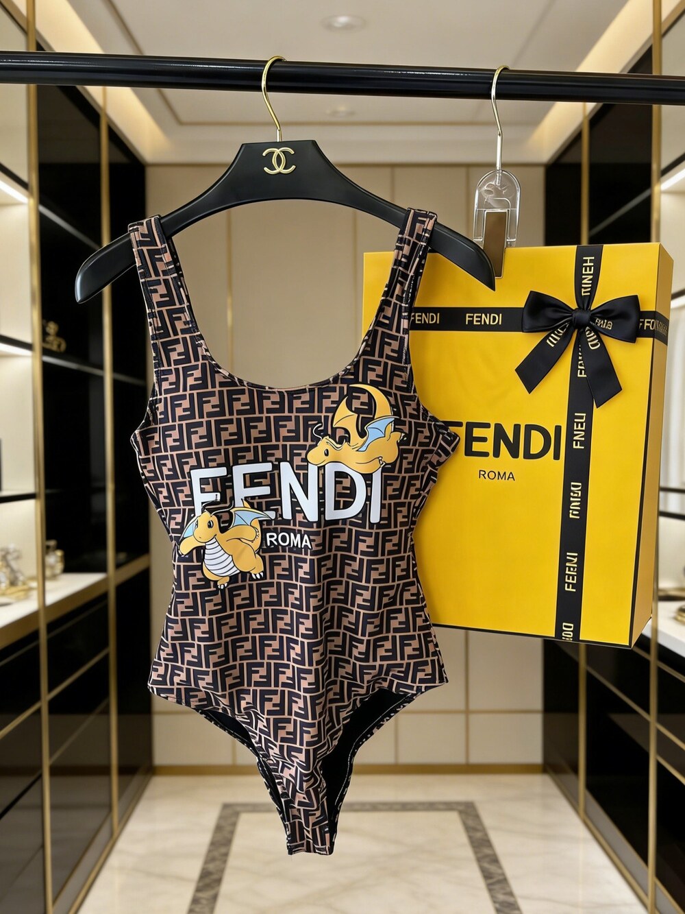 Fendi Monogram Cartoon Dragon Swimsuit
